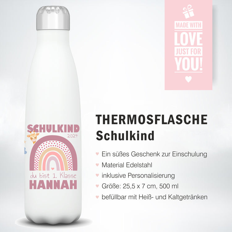 Thermosflasche Schulkind Design Regenbogen - personalisiert