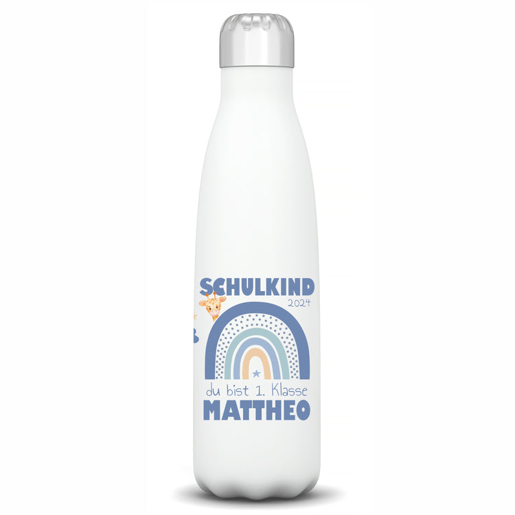 Thermosflasche Schulkind Design Regenbogen - personalisiert