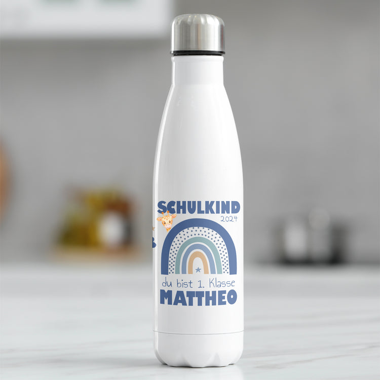 Thermosflasche Schulkind Design Regenbogen - personalisiert