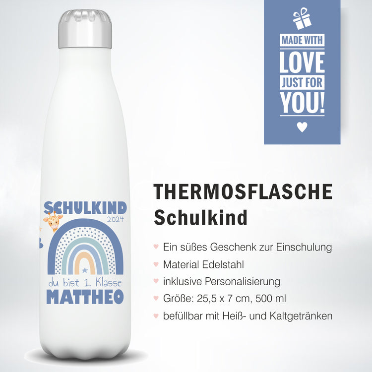 Thermosflasche Schulkind Design Regenbogen - personalisiert