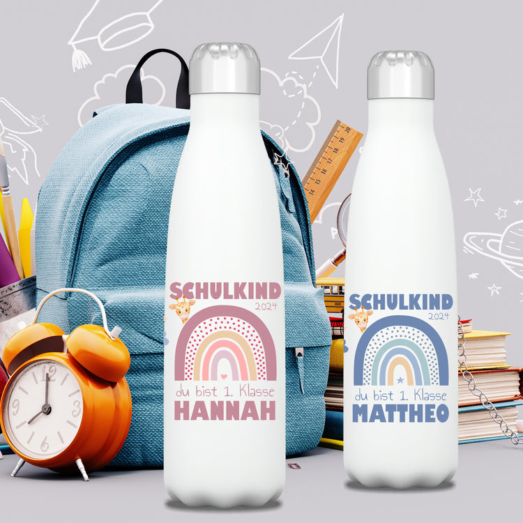 Thermosflasche Schulkind Design Regenbogen - personalisiert