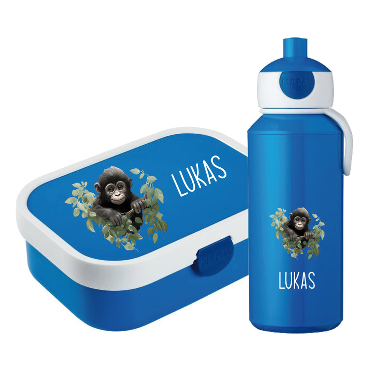 Brotdose & Trinkflasche - Set Tiere mit Blumen personalisiert