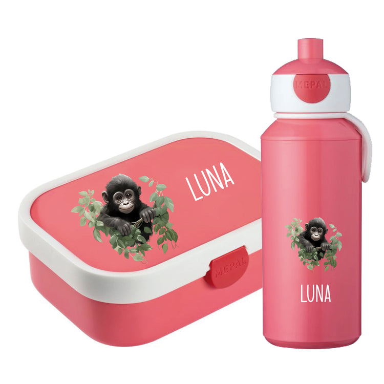 Brotdose & Trinkflasche - Set Tiere mit Blumen personalisiert