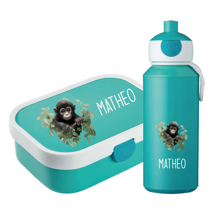 Brotdose & Trinkflasche - Set Tiere mit Blumen personalisiert