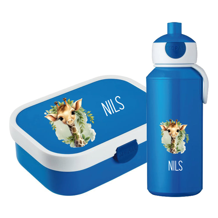 Brotdose & Trinkflasche - Set Tiere mit Blumen personalisiert