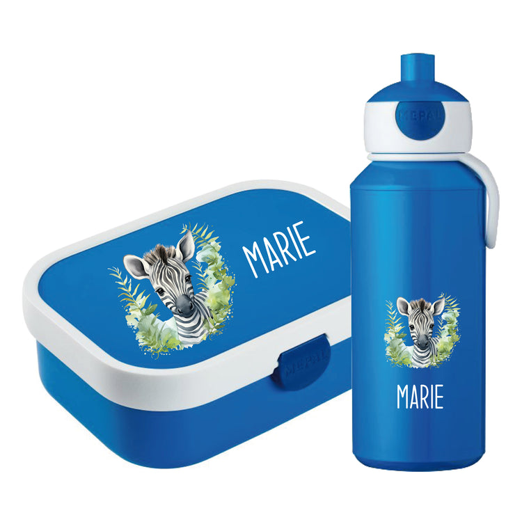 Brotdose & Trinkflasche - Set Tiere mit Blumen personalisiert