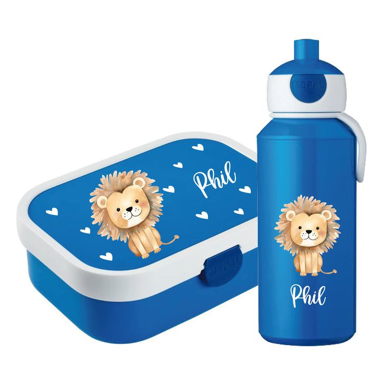 Brotdose & Trinkflasche - Set Tiere mit Herzen personalisiert