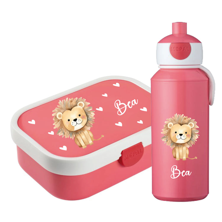 Brotdose & Trinkflasche - Set Tiere mit Herzen personalisiert