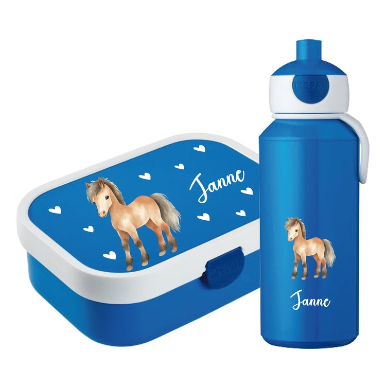 Brotdose & Trinkflasche - Set Tiere mit Herzen personalisiert