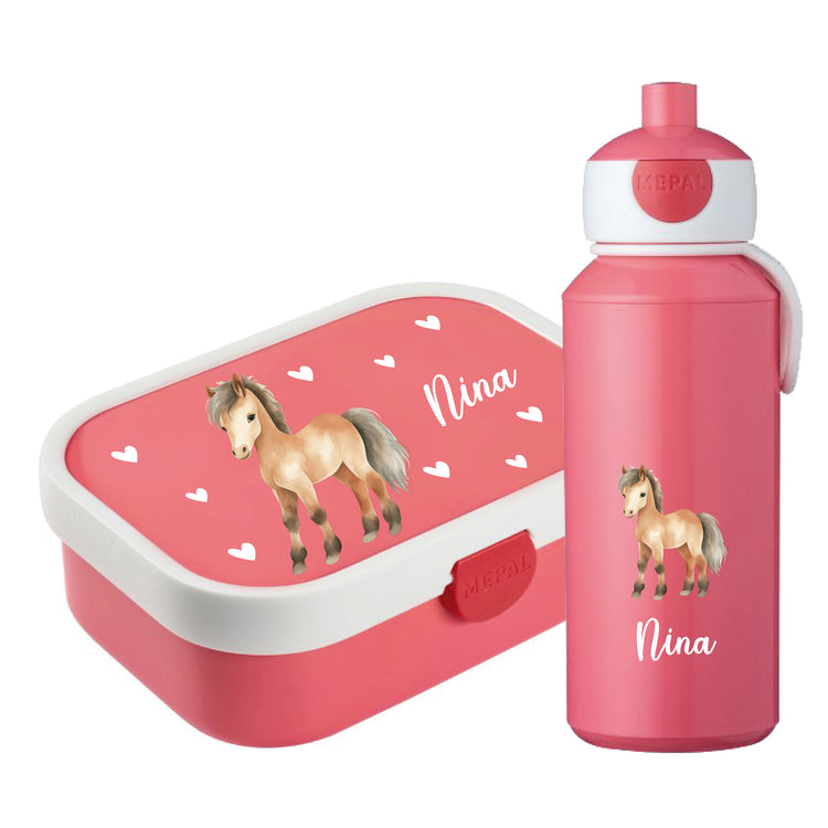 Brotdose & Trinkflasche - Set Tiere mit Herzen personalisiert