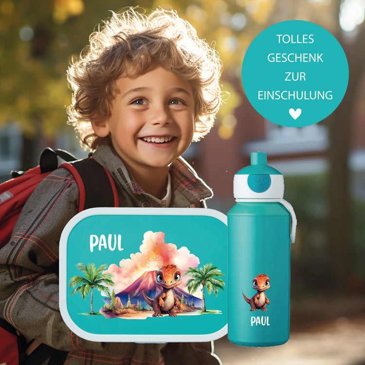 Brotdose & Trinkflasche - Set Dinos personalisiert