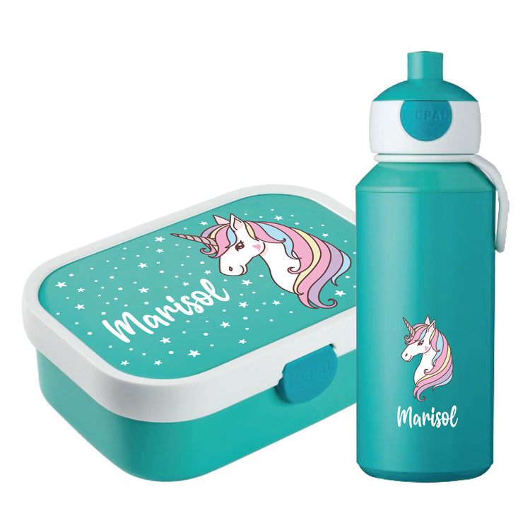 Brotdose & Trinkflasche - Set Einhorn- personalisiert