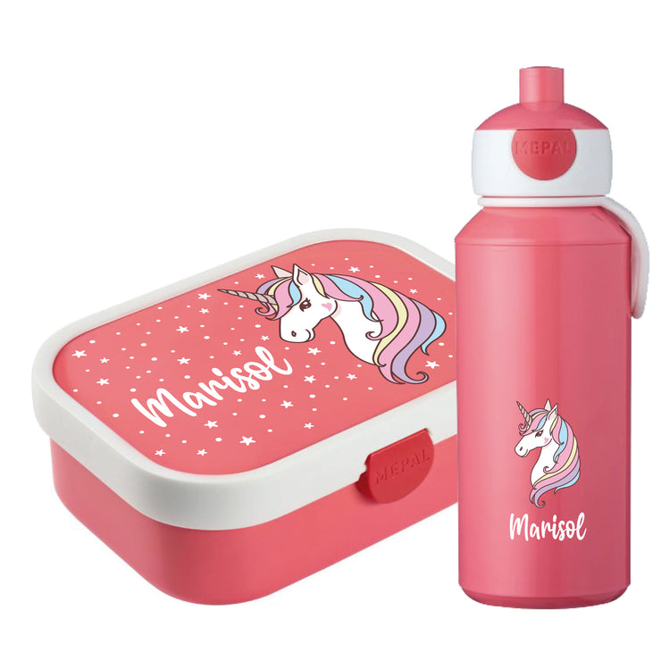 Brotdose & Trinkflasche - Set Einhorn- personalisiert