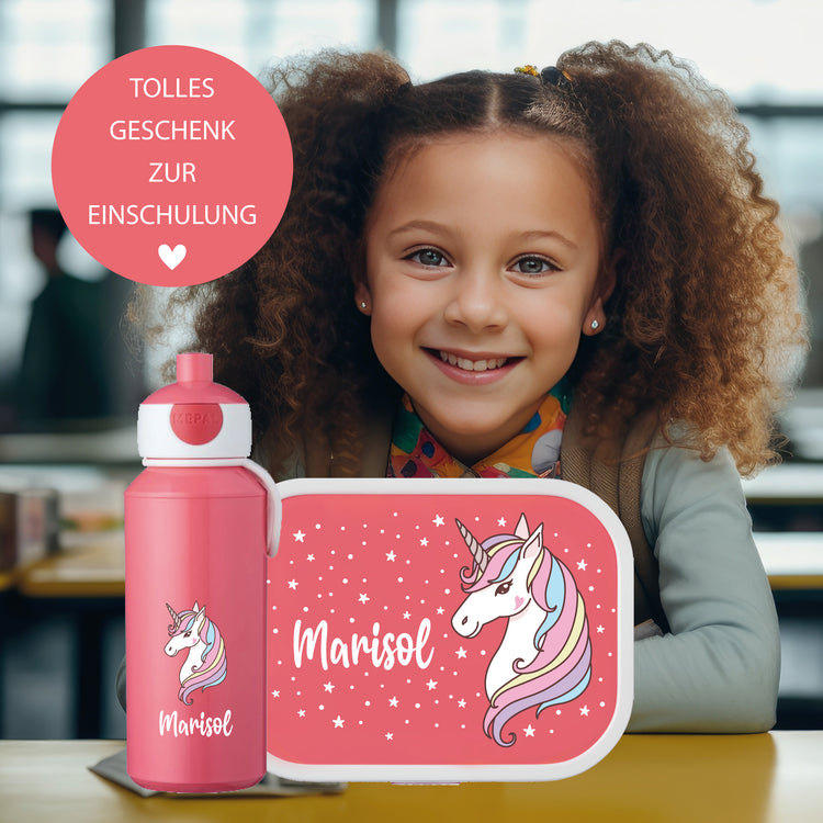 Brotdose & Trinkflasche - Set Einhorn- personalisiert