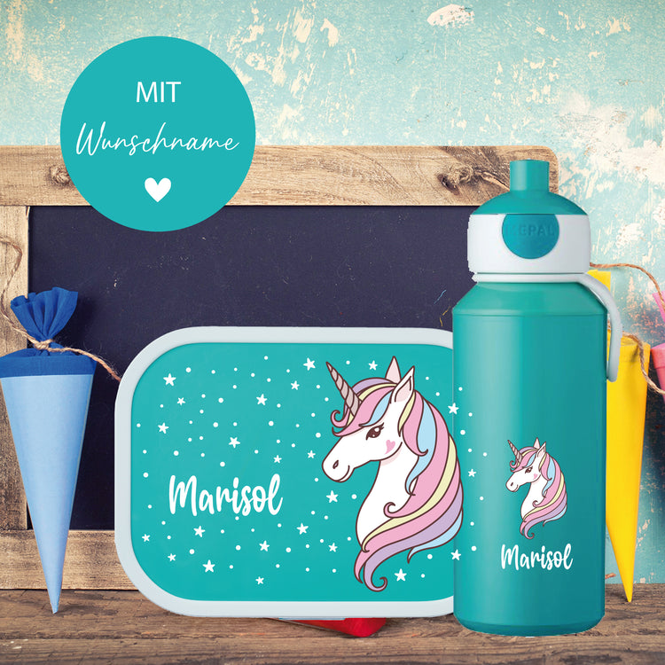 Brotdose & Trinkflasche - Set Einhorn- personalisiert