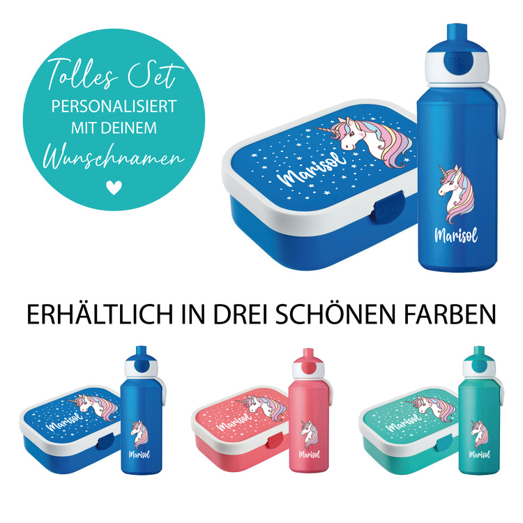 Brotdose & Trinkflasche - Set Einhorn- personalisiert