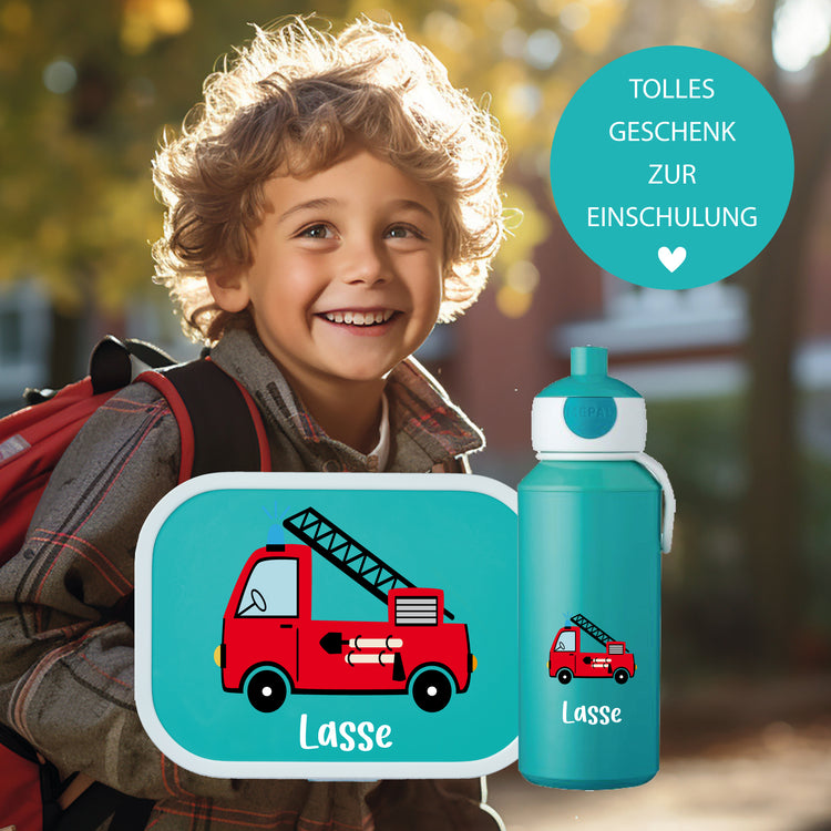 Brotdose & Trinkflasche - Set Fahrzeuge personalisiert