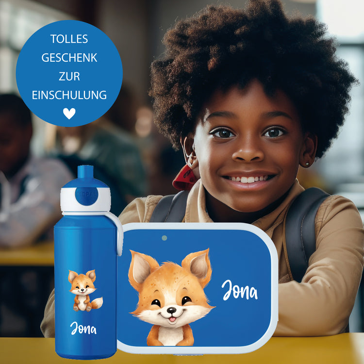 Brotdose & Trinkflasche - Set Jungle Tiere personalisiert