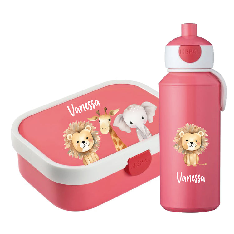 Brotdose & Trinkflasche - Set Jungle Tiere personalisiert