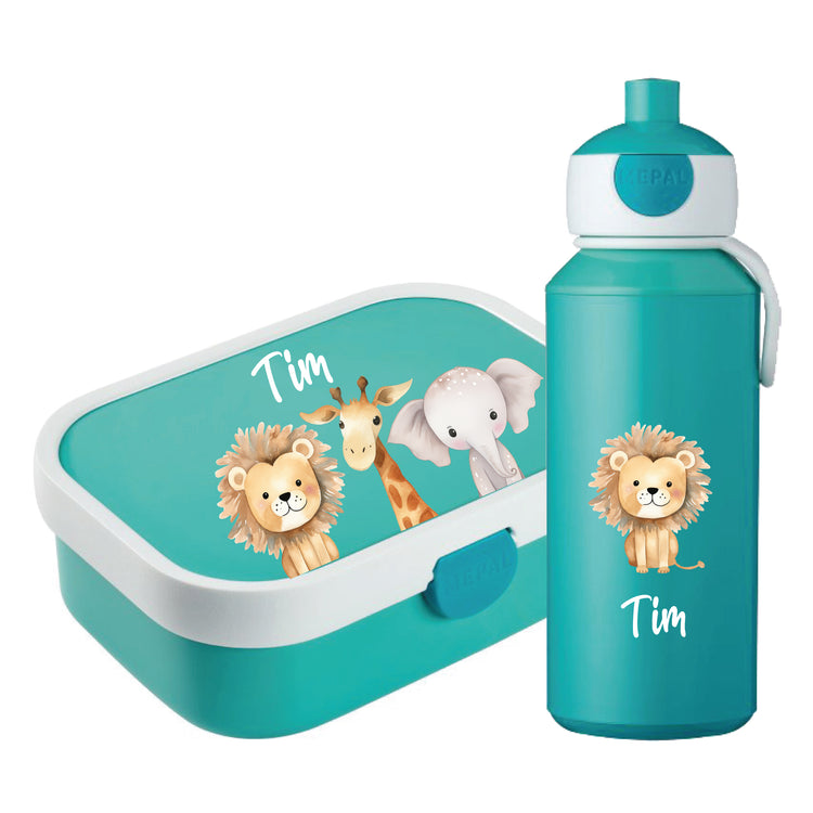 Brotdose & Trinkflasche - Set Jungle Tiere personalisiert