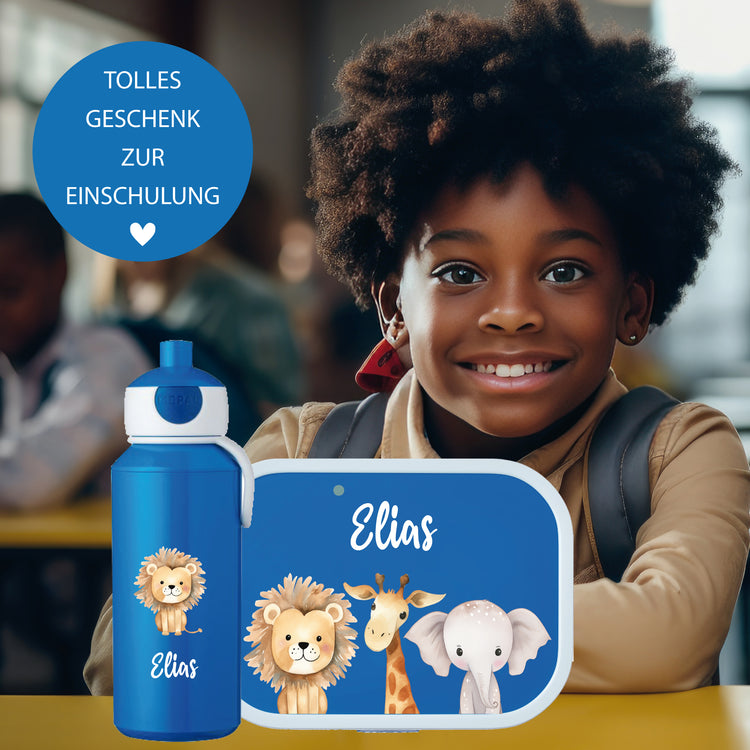 Brotdose & Trinkflasche - Set Jungle Tiere personalisiert