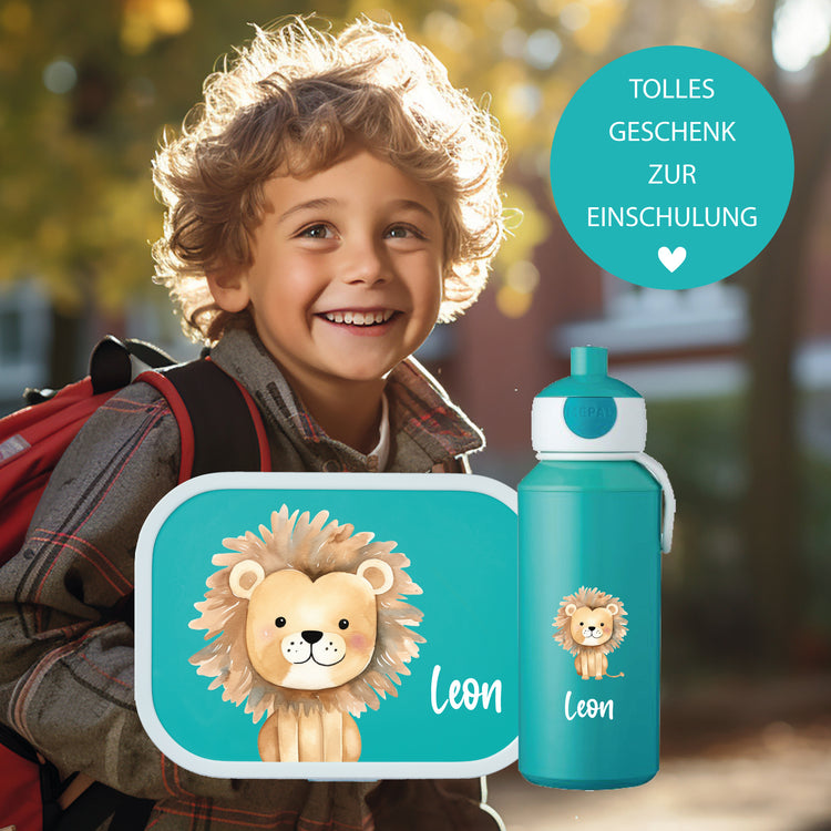 Brotdose & Trinkflasche - Set Jungle Tiere personalisiert