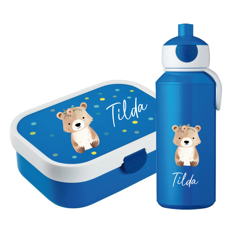 Brotdose & Trinkflasche - Set Tiere mit Punkten