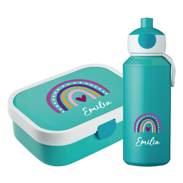 Brotdose & Trinkflasche - Set Regenbogen- personalisiert