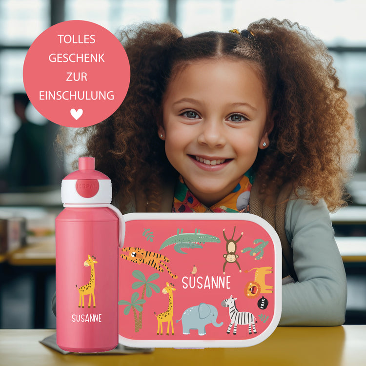 Brotdose & Trinkflasche - Set Safari personalisiert