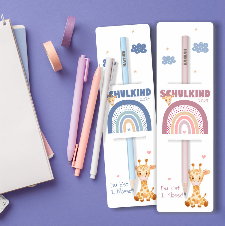 Bleistift Schulkind Design Regenbogen - personalisiert