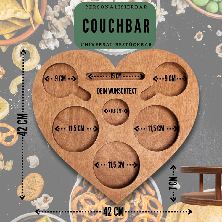 Herz Couchbar mit Glasschalen - Snackbar - personalisierbar