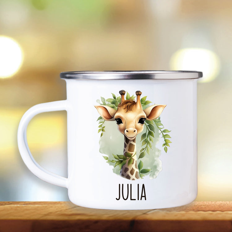 Emailletasse Tiere mit Blumen mit Wunschname