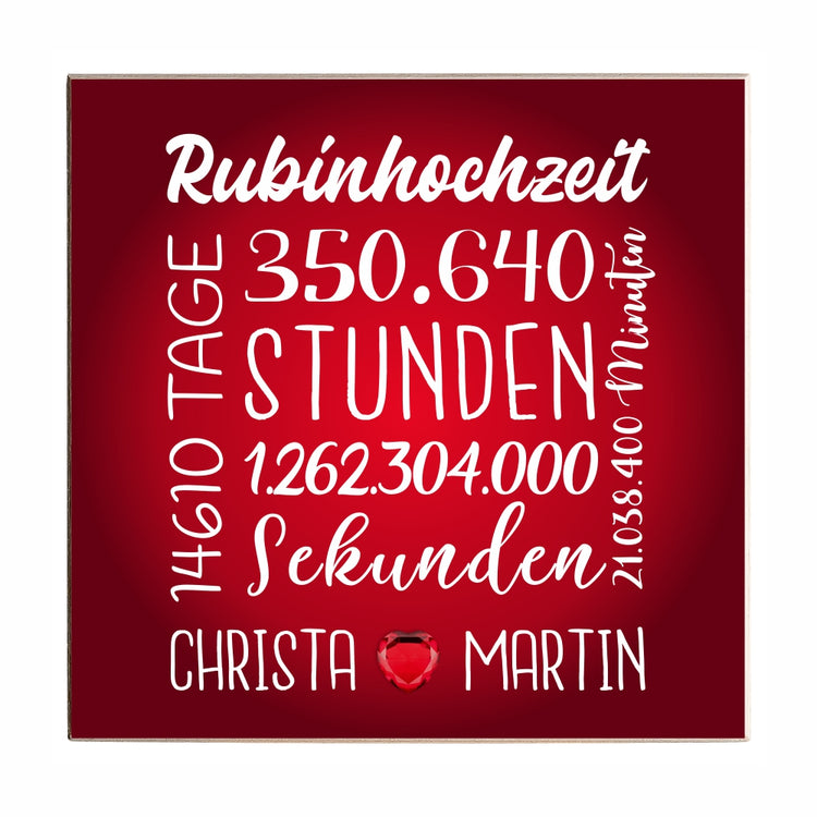 Personalisiertes Holzbild Rubinhochzeit