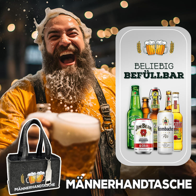 Männerhandtasche mit Flaschenöffner - für 6 Bierflaschen - Herrenhandtasche