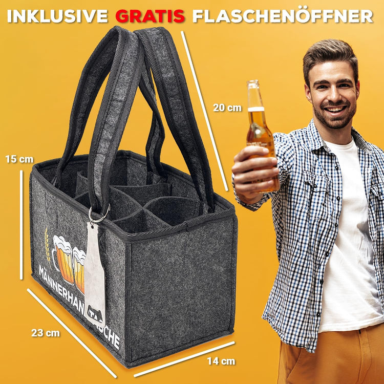 Männerhandtasche mit Flaschenöffner - für 6 Bierflaschen - Herrenhandtasche