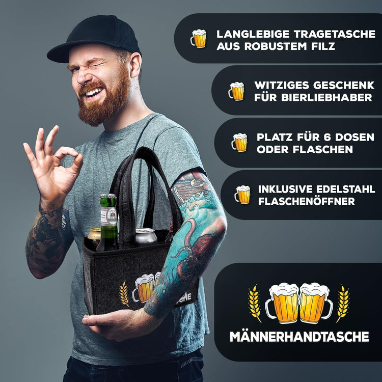 Männerhandtasche mit Flaschenöffner - für 6 Bierflaschen - Herrenhandtasche