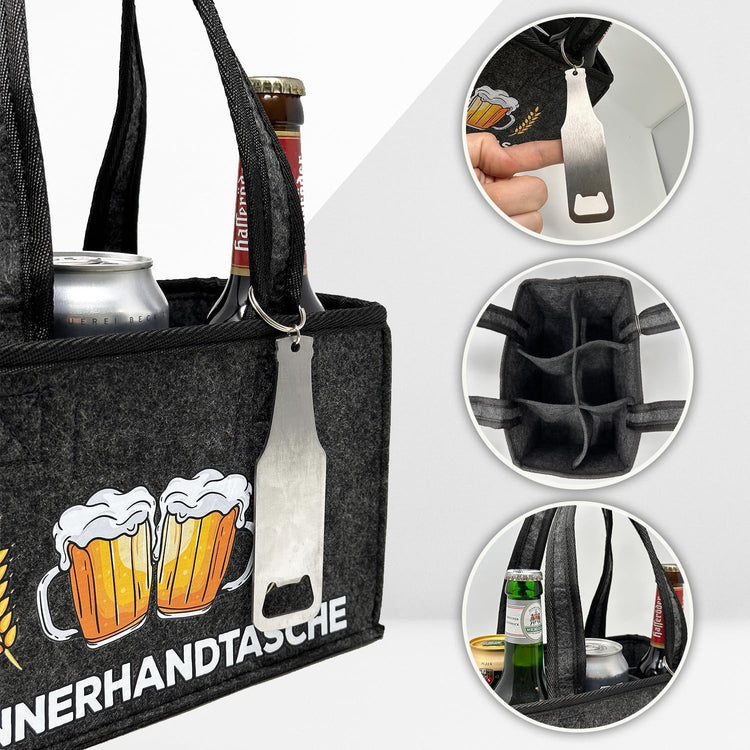 Männerhandtasche mit Flaschenöffner - für 6 Bierflaschen - Herrenhandtasche