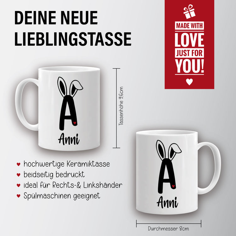 Oster-Tasse - Monogram mit Wunschname