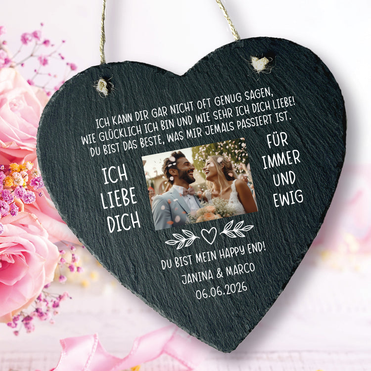 Schieferherz - Ich liebe Dich - mit Wunschfoto & Text