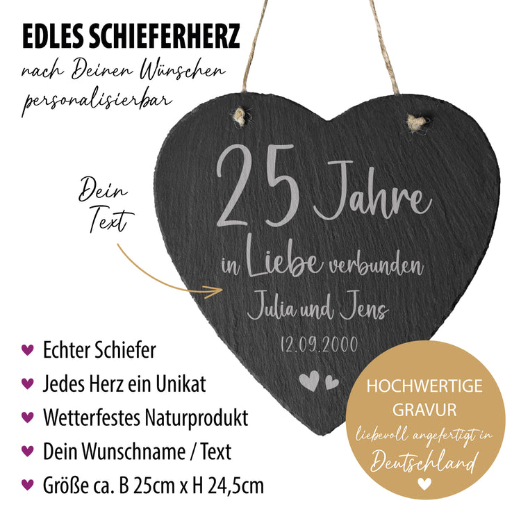 Schieferherz zum Hochzeitstag - In Liebe verbunden