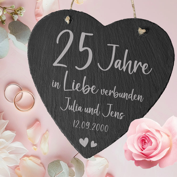 Schieferherz zum Hochzeitstag - In Liebe verbunden