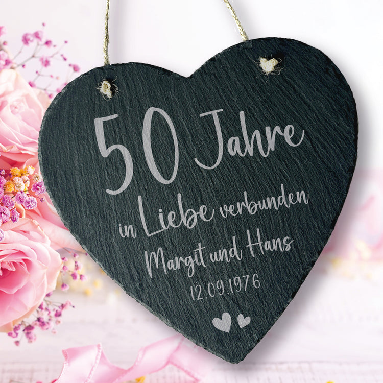 Schieferherz zum Hochzeitstag - In Liebe verbunden