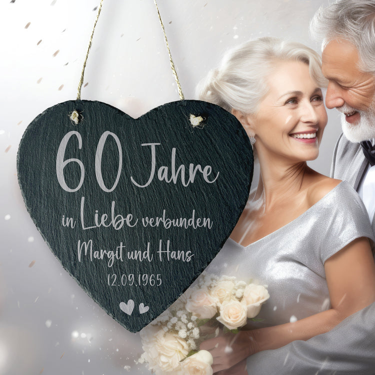 Schieferherz zum Hochzeitstag - In Liebe verbunden