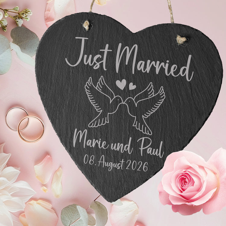 Schieferherz - Just Married mit Personalisierung