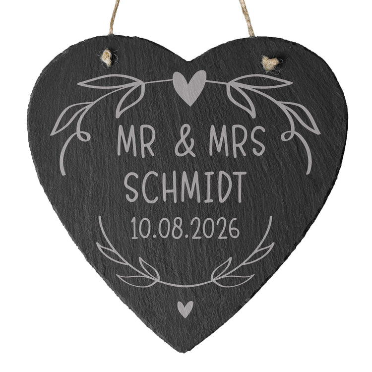 Schieferherz - Mr & Mrs mit Personalisierung