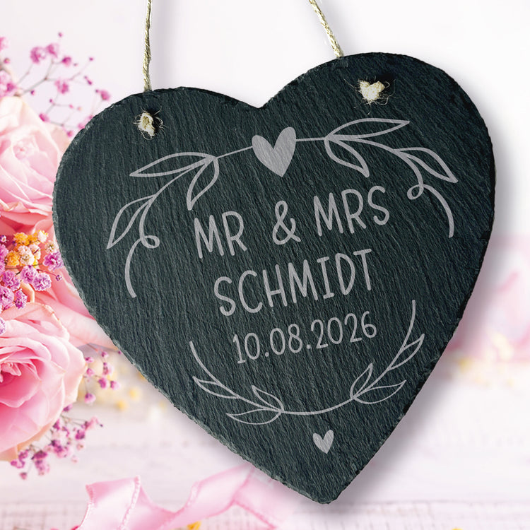 Schieferherz - Mr & Mrs mit Personalisierung