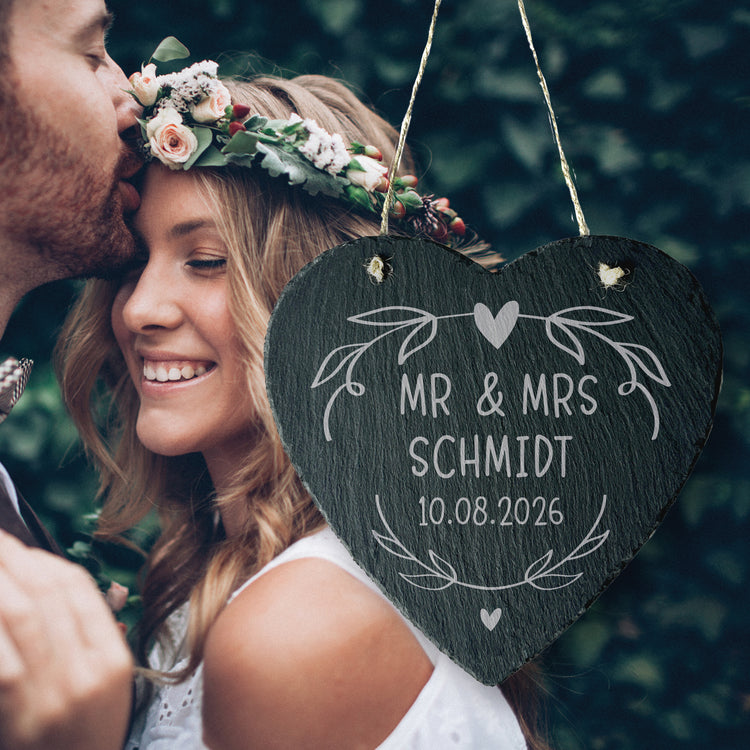 Schieferherz - Mr & Mrs mit Personalisierung