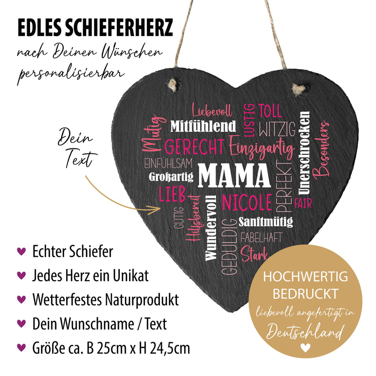 Schieferherz - MAMA - mit Wunschname