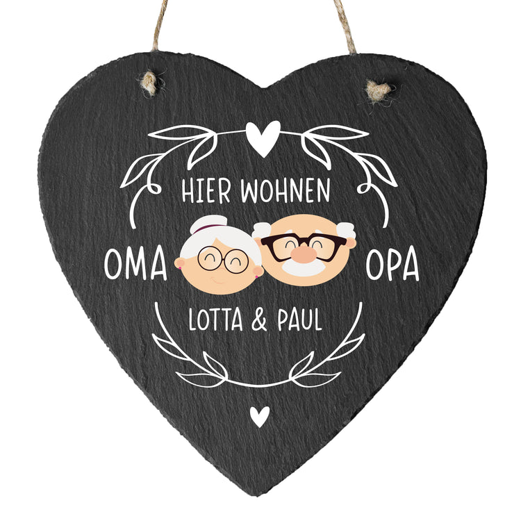 Schieferherz -  Hier wohnen Oma & Opa mit Wunschnamen