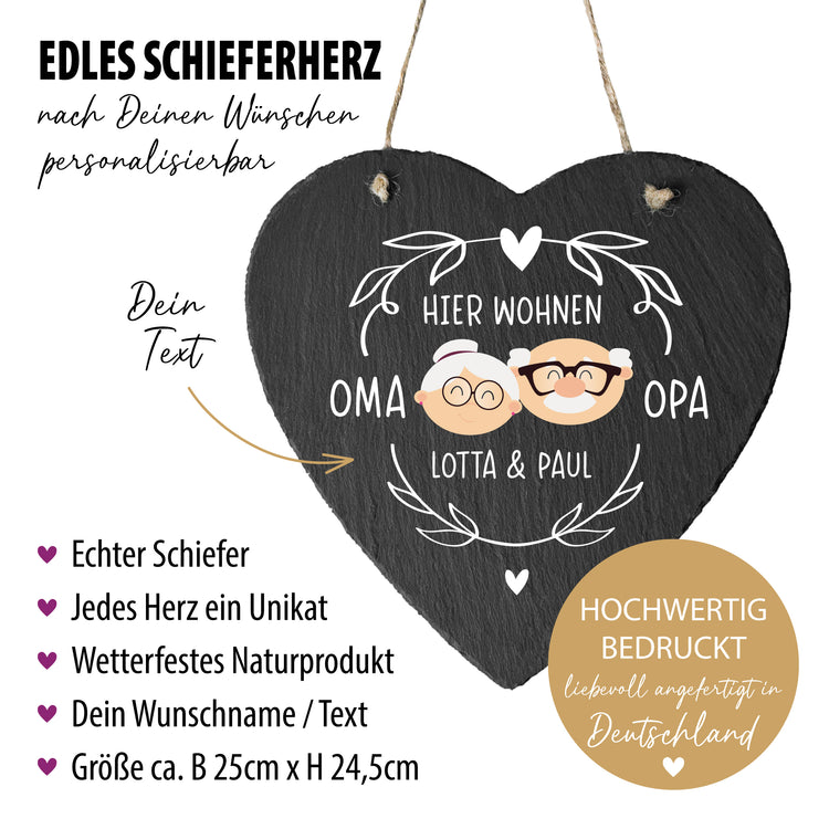 Schieferherz -  Hier wohnen Oma & Opa mit Wunschnamen